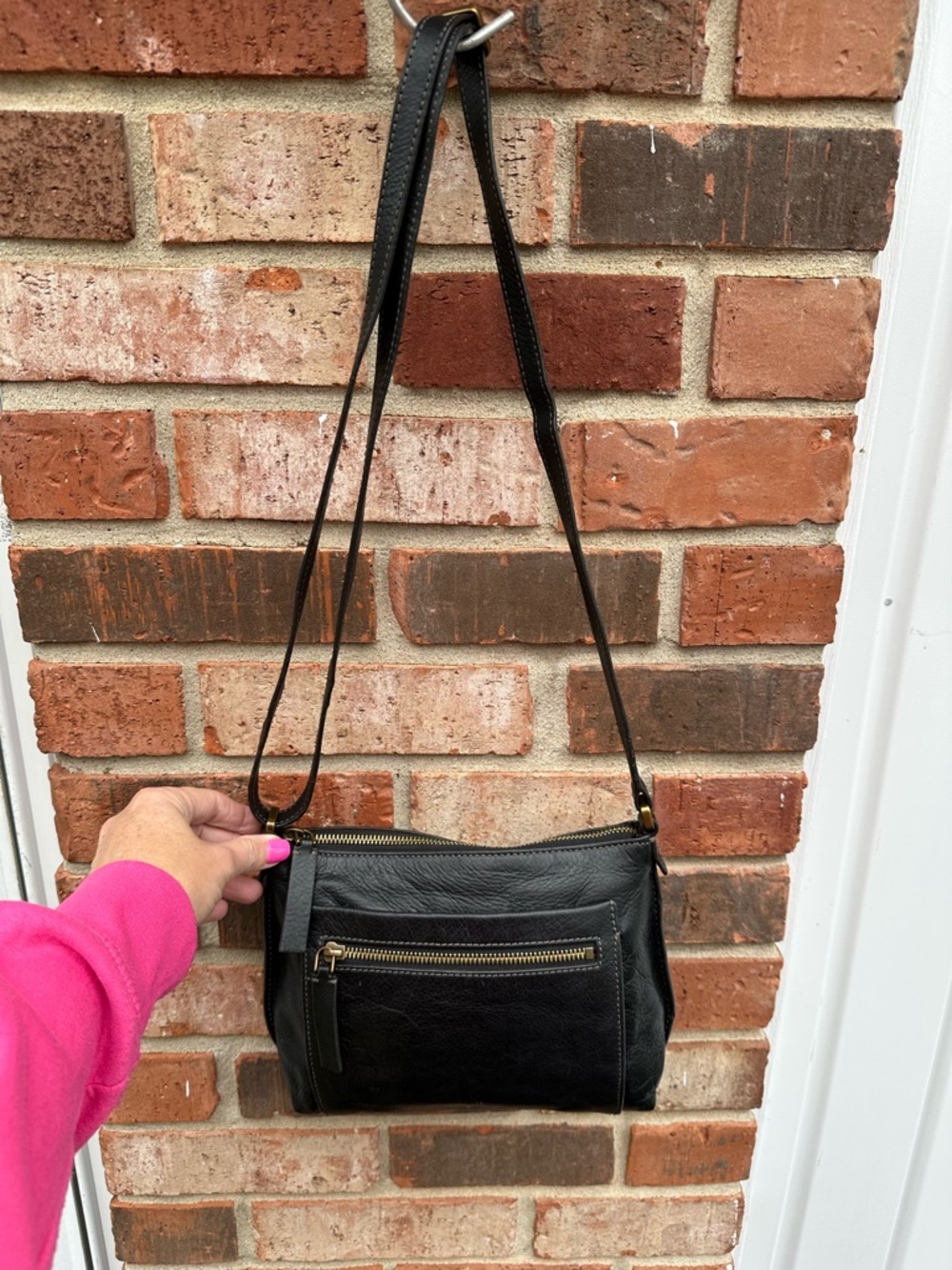 Fossil Vickery Crossbody Black Leather Bag Adjustable Straps Zipper #ZB6465 0215